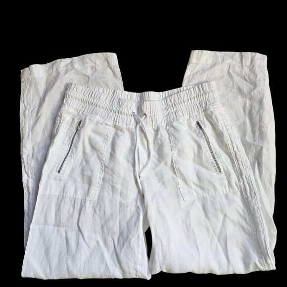 Athleta Cabo 100% Linen Women's Pants SZ 14 White Wide Leg Pull On Baggy Beachy - Picture 11 of 14